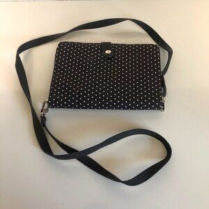 Thirty One Gray Polka Dot Crossbody Purse Adjustable Removable Strap